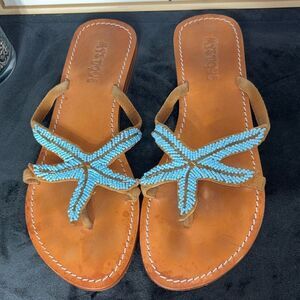 Mystique women’s 9 Liguria sandals blue leather beaded starfish summer